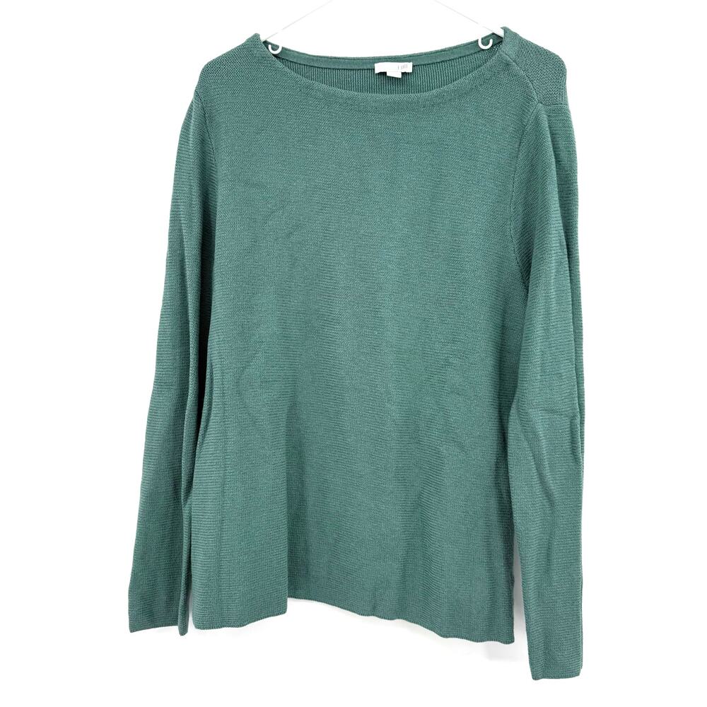 J. Jill Size Large Green Pullover Sweater Knit Cotton Blend Zipper Hem Detail